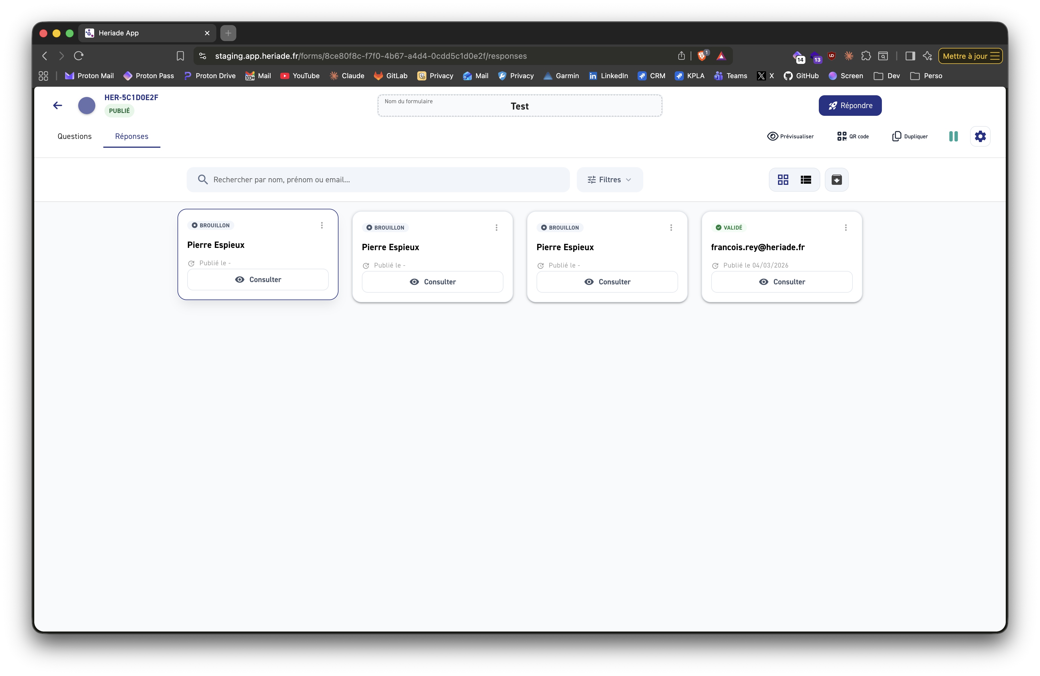 Suivi des réponses Heriade